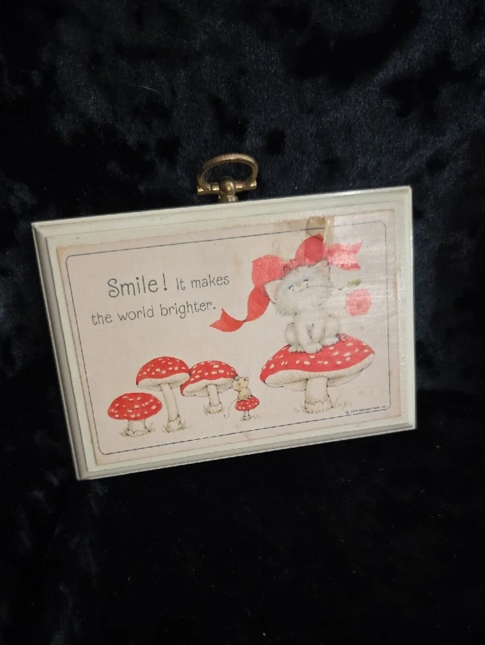 Hallmark Plaque 1979 - Smile! It makes the world brighter! Kittten & Mouse VTG